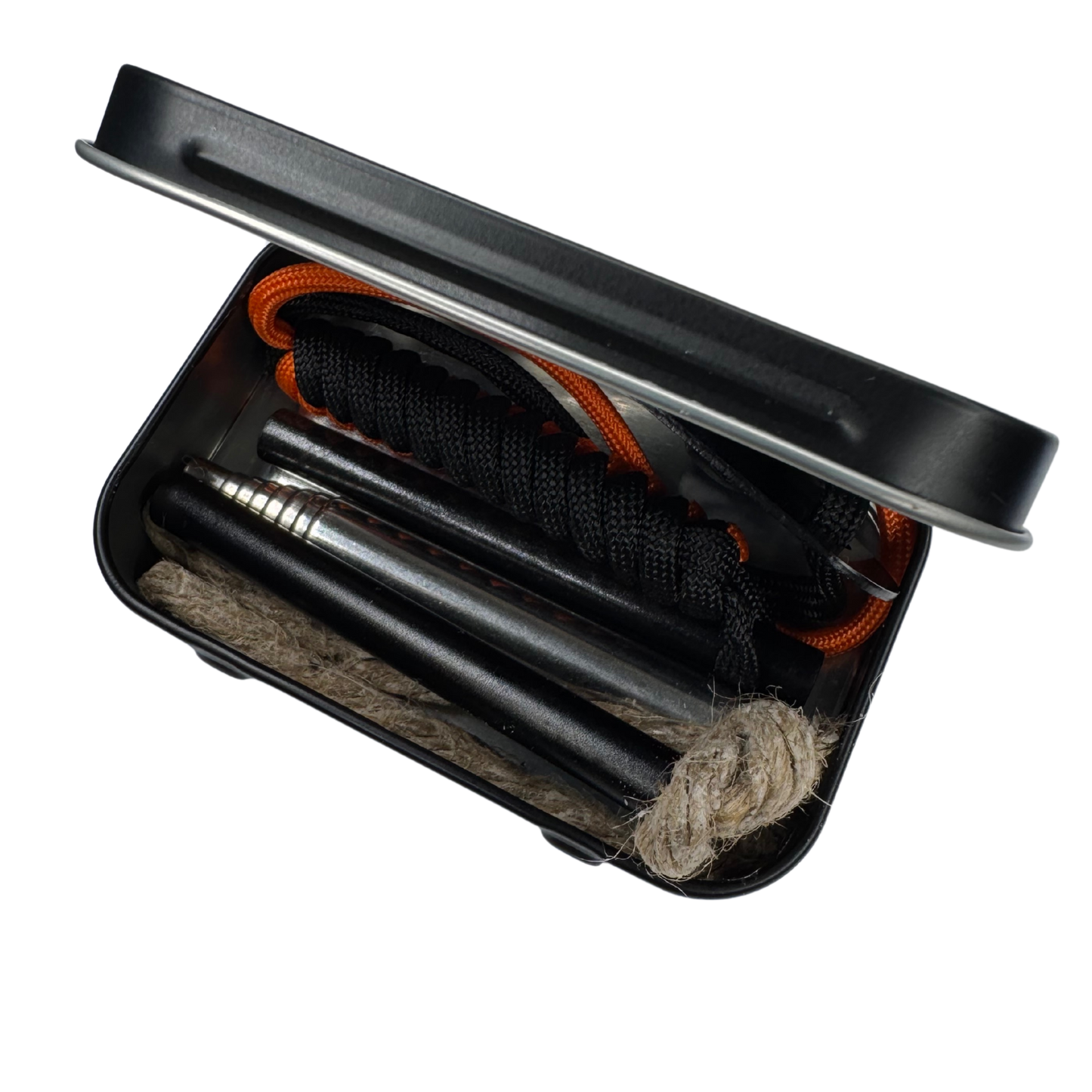Ferro Rod & Striker, waxed Hemp Rope Tinder, Durable Metal Tin, Wildboy Outdoors Fire Starter Kit — Perfect for camping, survival, & emergency kits. Lightweight, reliable, and built to perform in any weather. Trusted by preppers & adventurers.