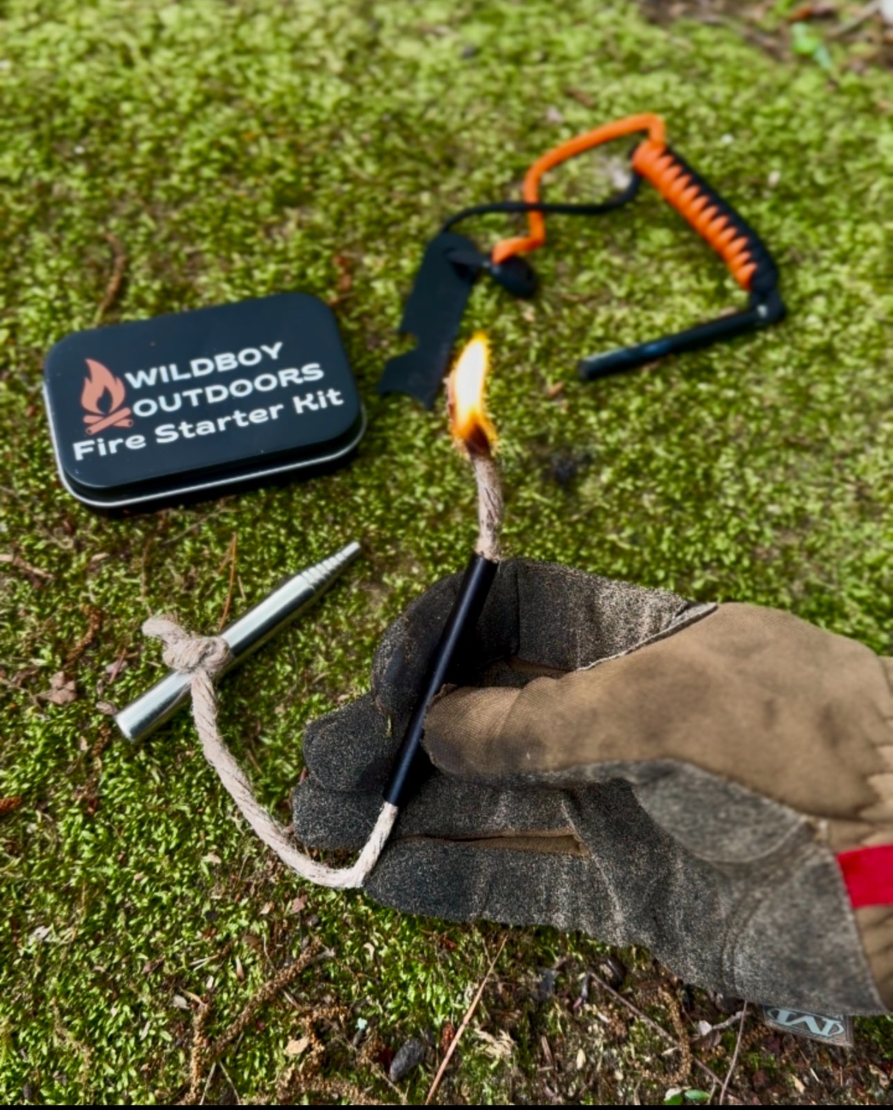 Ferro Rod & Striker, waxed Hemp Rope Tinder,  Durable Metal Tin, Wildboy Outdoors Fire Starter Kit — Perfect for camping, survival, & emergency kits. Lightweight, reliable, and built to perform in any weather. Trusted by preppers & adventurers.